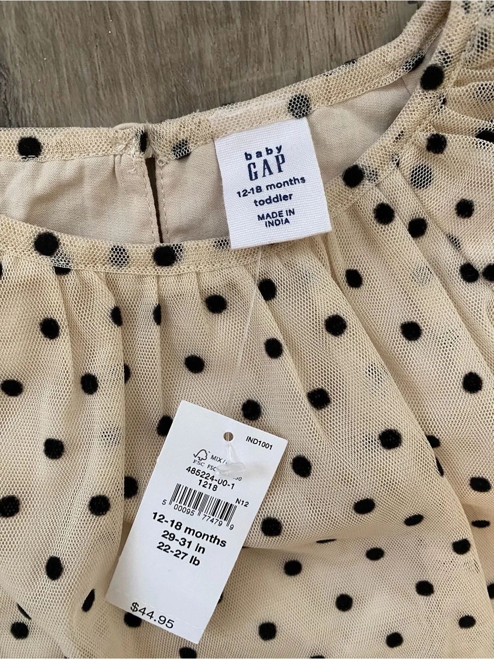GAP Cream Sheer Polka Dot Flutter Sleeve dress with Black Dots